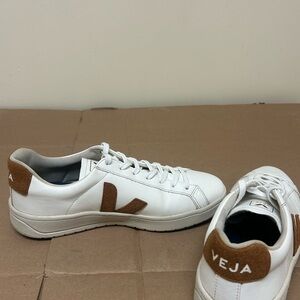 Veja Men's White Sneakers with Brown Accents